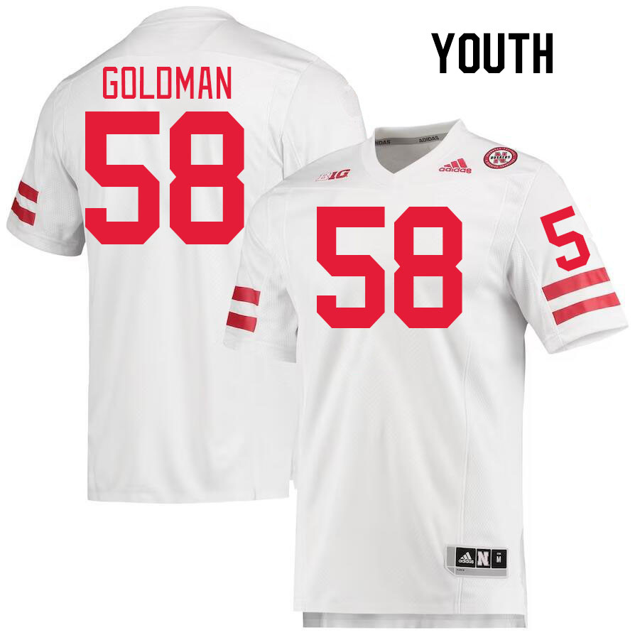 Youth #58 Mason Goldman Nebraska Cornhuskers College Football Jerseys Stitched Sale-White - Click Image to Close